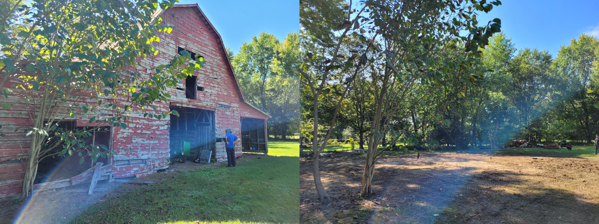 Barn demolition and cleanup before and after